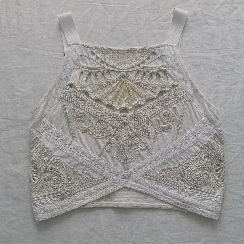 Free People Beaded Embellished Crop Tank Top Sz L